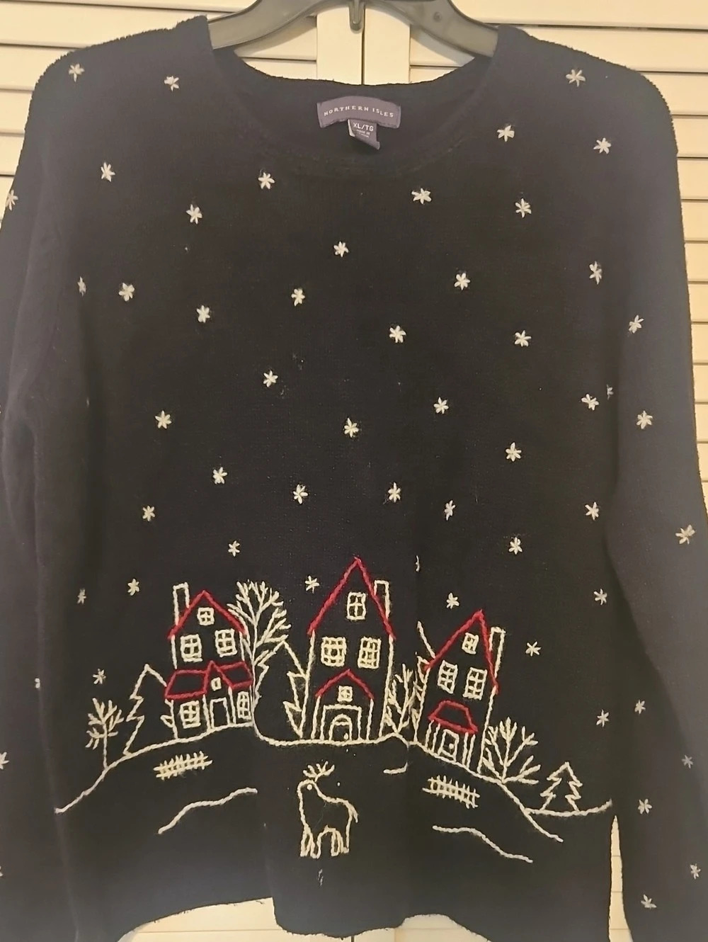 J. Crew Embroidered Holiday Sweater in Black & White Size XL